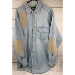 Vintage Woolrich Denim Shirt Mens XL Blue Light Wash Cotton Made in USA Workwear